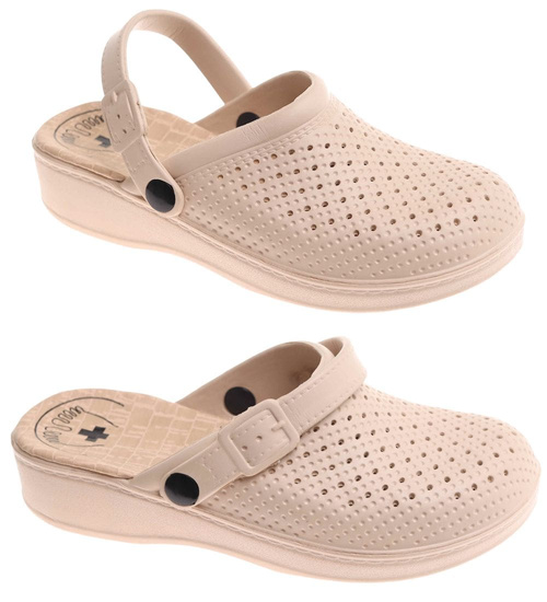 Beżowe kryte ażurowe klapki damskie /F3-1 17907 T189