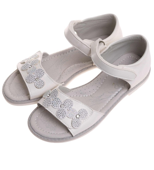 Dziewczęce sandały na rzepy Białe /D8-1 11975 T290/