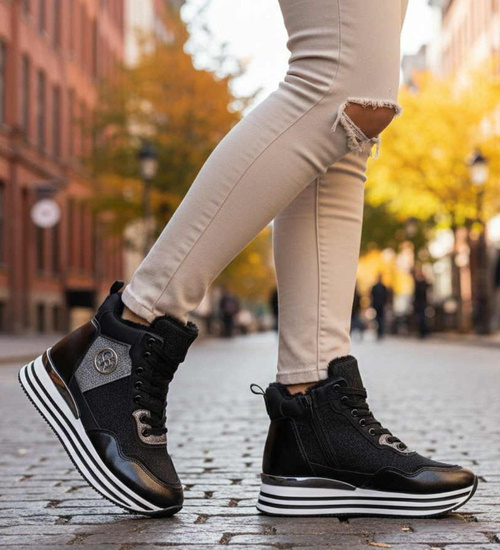 Zimowe botki sportowe damskie czarne /G5-1 18550 W18-47/