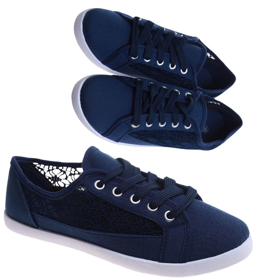 Granatowe ażurowe koronkowe tenisówki /G3-2 17611 T137/