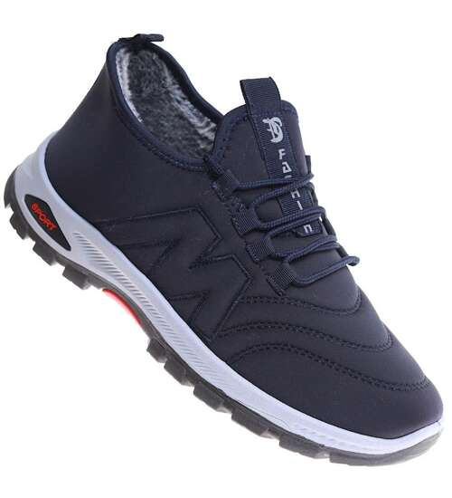 Granatowe ocieplane buty sportowe męskie /F7-3 17098 T386/