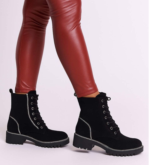 Czarne botki trapery z cyrkoniami /F9-3 18183 T432/