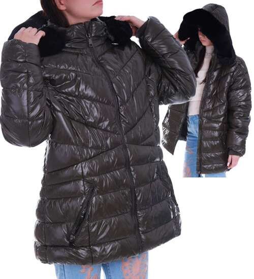 Karmelowa zimowa kurtka z futerkiem /H2 KR4 G600/