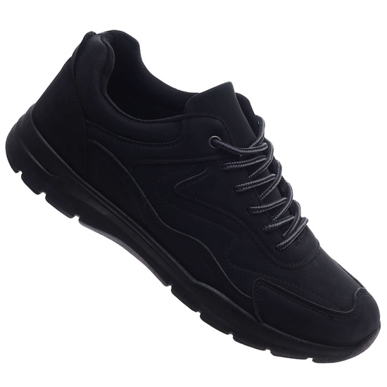 Czarne sznurowane męskie buty sportowe /A9-3 17359 T385/