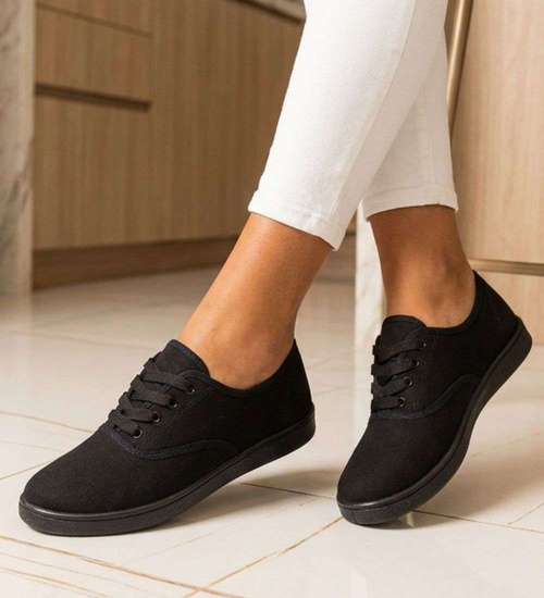 Czarne sznurowane tenisówki damskie /F5-2 18730 T187/