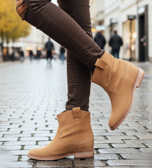 Botki damskie Lekko ocieplone Karmelowe /F5-2+h2 14738 T290/ 