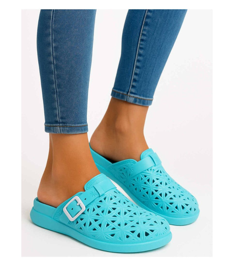 Klapki damskie Ażurowe buty na plażę Turkusowe /H2 17854 G008/