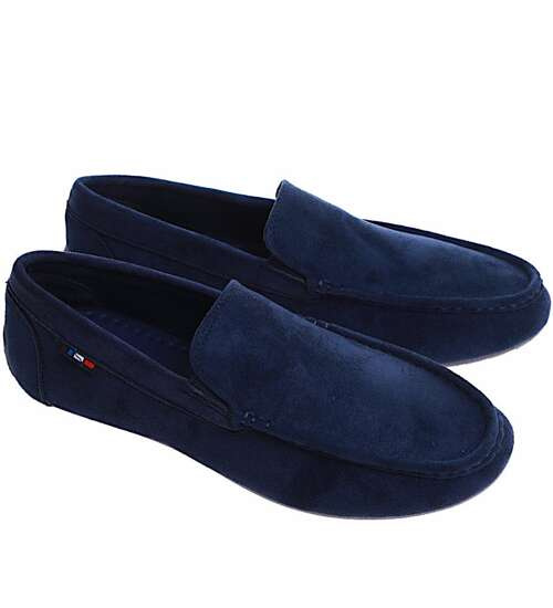 Wsuwane granatowe półbuty mokasyny z zamszu /F2-2 16629 S494/