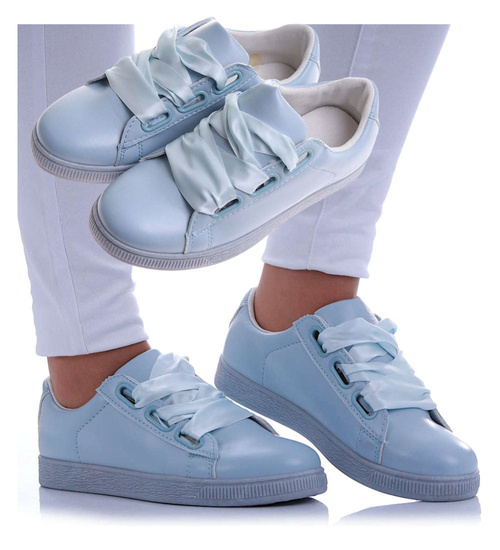 Niebieskie wiązane trampki damskie /A3-3 17510 W192/