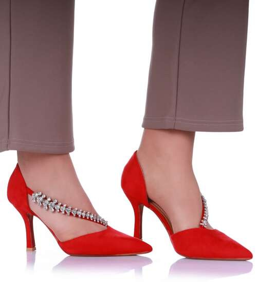Czerwone czółenka szpilki z cyrkoniami /F10-3 17213 G121/