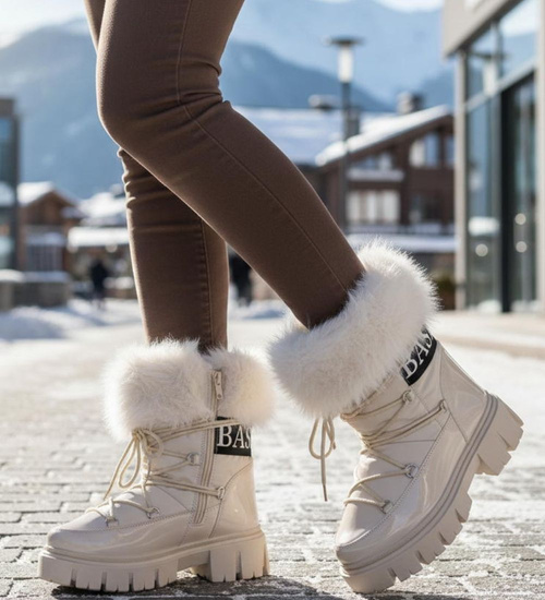 Ocieplane kozaki śniegowce eskimoski Beżowe /D9-1 18606 T388/