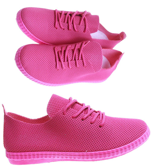 Fuksjowe ażurowe trampki damskie /A9-3 17616 T139/