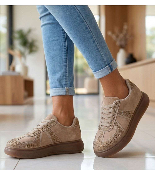 Zamszowe trampki damskie na platformie Khaki /D2-1 18815 W288/