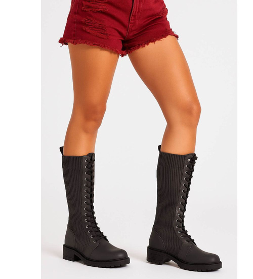 Wysokie oliwkowe damskie glany trapery /G1-1 18097 T334/