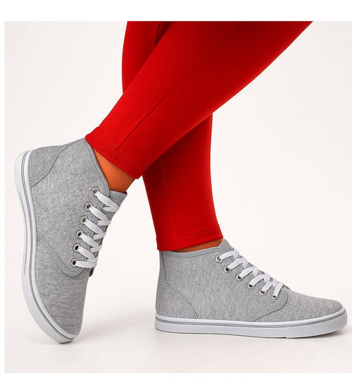 Wysokie trampki damskie jasno szare /F7-3 13875 S097/