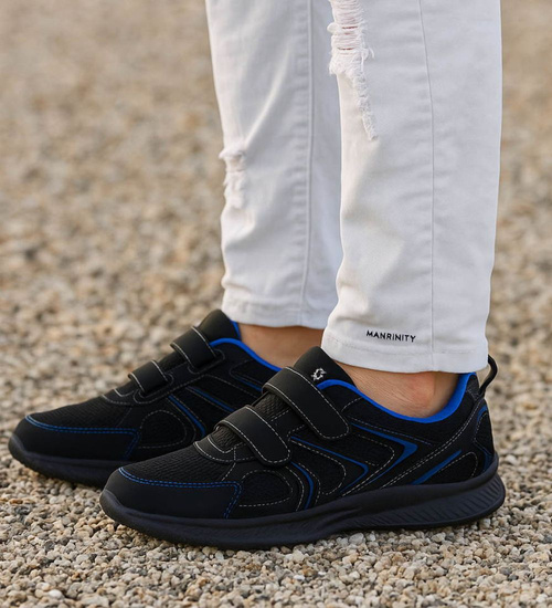 Męskie czarne buty sportowe na rzepy /G1-1 16684 T289/