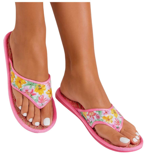 Różowe materiałowe kapcie damskie japonki /F7-1 17581 T2-5/