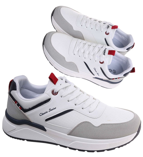 Sznurowane męskie białe buty sportowe /A3-3 18012 GF585/