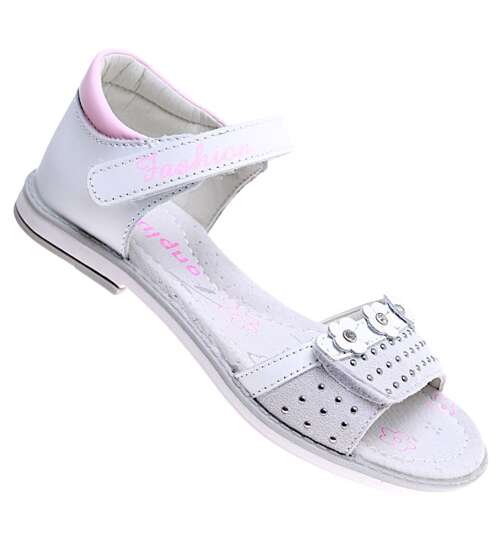 Białe sandały dziewczęce na rzepy /E4-3 16044  T186/