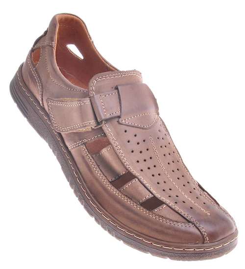 Brązowe sandały męskie ze skóry naturalnej /H6 12036 R110/