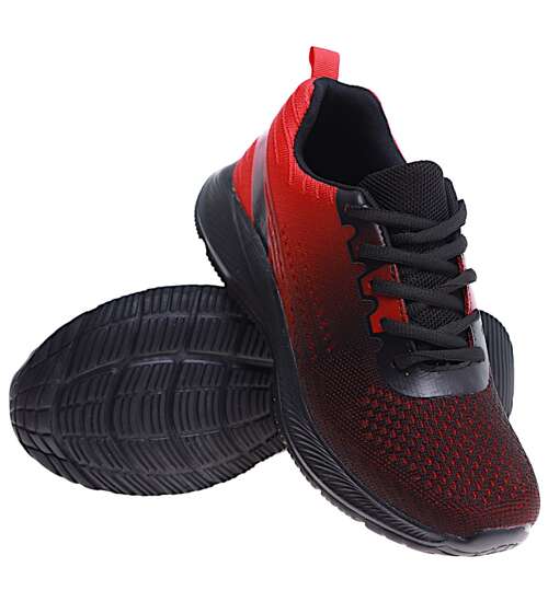 Chłopięce wiązane czarno czerwone buty sportowe /A2-2 16090  T379/