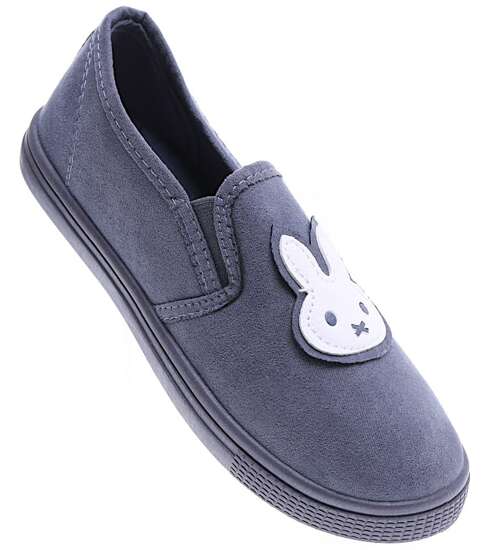 Ciemno szare wsuwane tenisówki slip on z króliczkiem /B8-2 15794 T141/