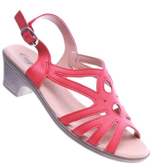 Czerwone sandały damskie na obcasie /G8-2 4856 S171/