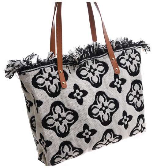 Duża czarno biała parciana torba torebka Shopper Bag Cappucino /H2-K16 TB545 M433/