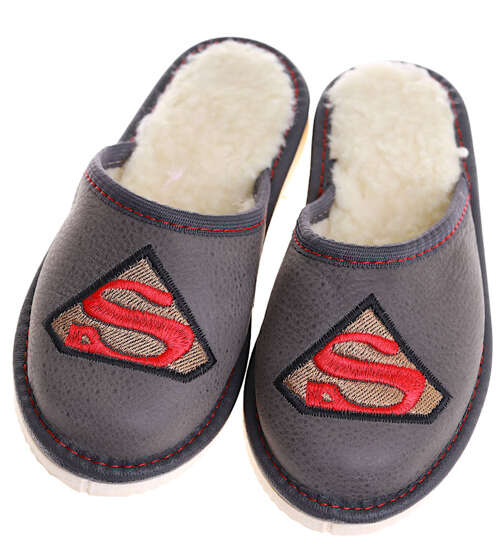 Kapcie chłopięce skórzane z wełną Super Men /D1-1 17110 S182/