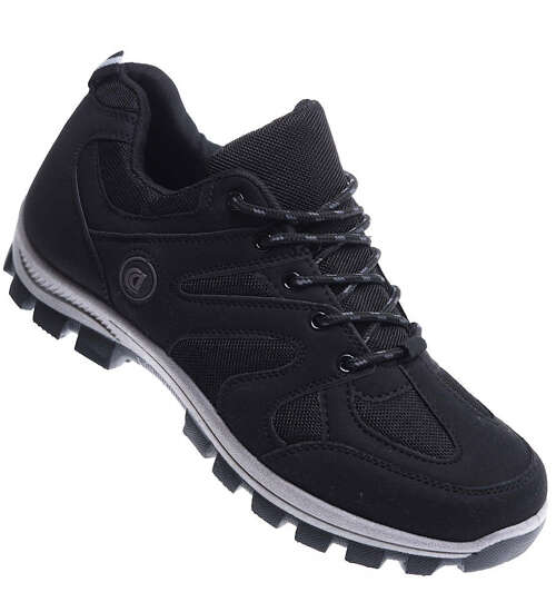 Męskie sznurowane buty trekkingowe Czarne E1-1 15436 S491/