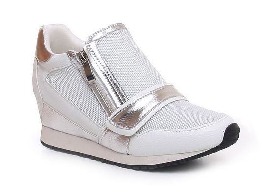 Modne sneakersy na niskim koturnie /E5-2 Y191 Tx/  Białe 
