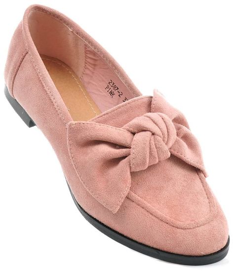 Mokasyny loafersy z kokardą RÓŻOWE /D2-3 1583 S128/