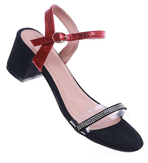 Przepiękne czarno czerwone sandały na grubym obcasie /B2-2 14233 S195/