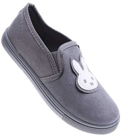 Szare wsuwane tenisówki slip on z króliczkiem /G9-2 15793 T141/