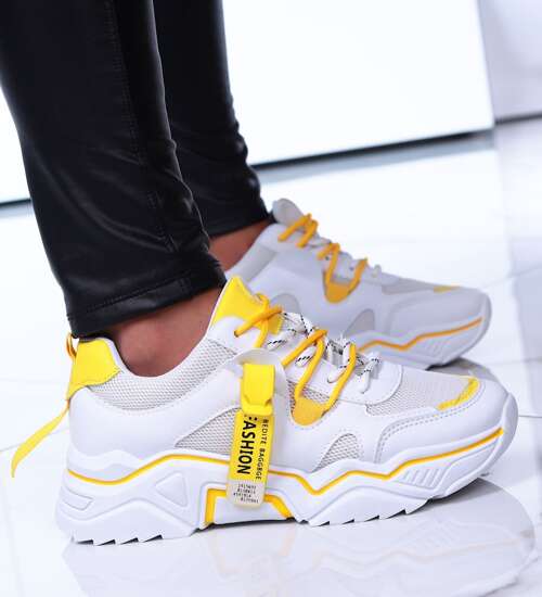 Sznurowane biało żółte buty sportowe /G13-2 15115 T299/