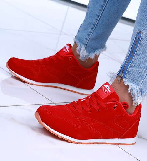 Sznurowane czerwone buty damskie /G3-3 15098 T339/