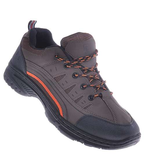 Sznurowane męskie buty trekkingowe Brązowe /D6-1 10398 S491/