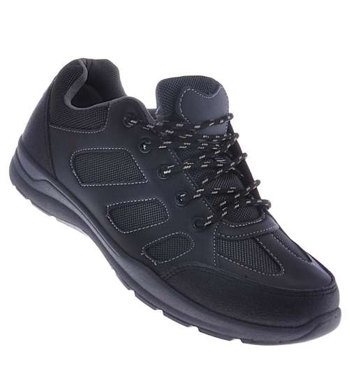 Sznurowane męskie buty trekkingowe Czarne /A6-3 10430 S393/