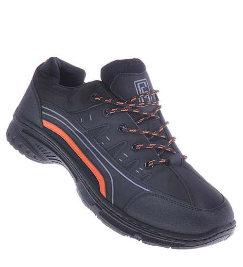Sznurowane męskie buty trekkingowe Czarne /E9-1 10395 S491/