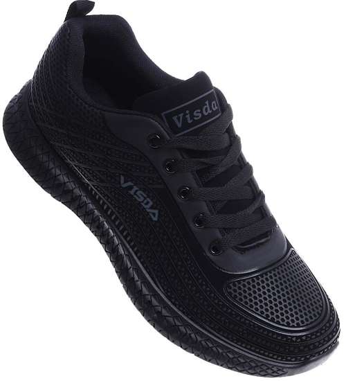 Sznurowane męskie czarne buty sportowe /D9-1 14855 S399/