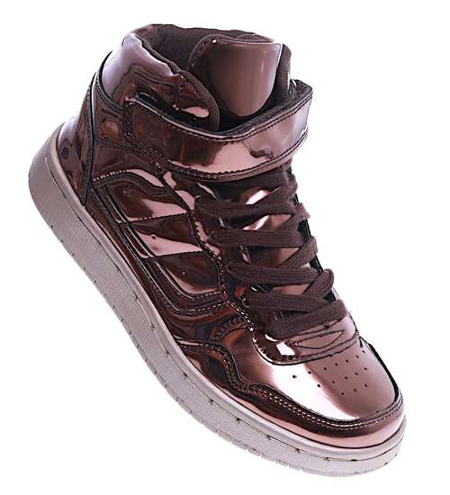 Wiązane brązowe sneakersy z wysoką cholewką /G5-3 14720 T282/