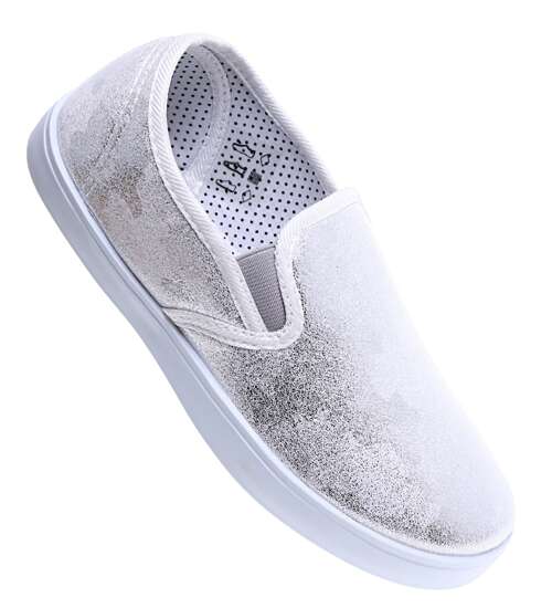 Wsuwane srebrne dziewczęce tenisówki slip on /B6-2 15593 T196/