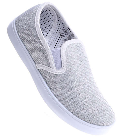 Wsuwane srebrne dziewczęce tenisówki slip on /G5-2 14827 T116/