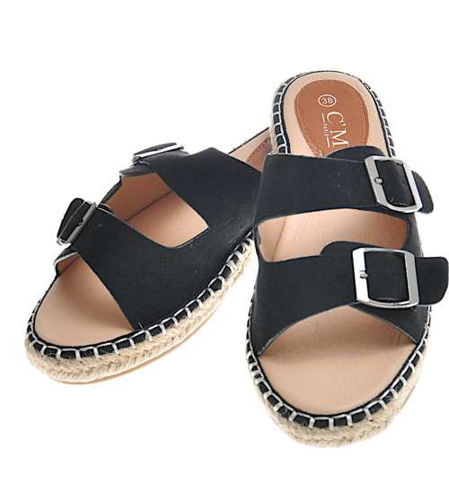 Zamszowe klapki damskie espadryle Czarne /B2-3 11500 S392/